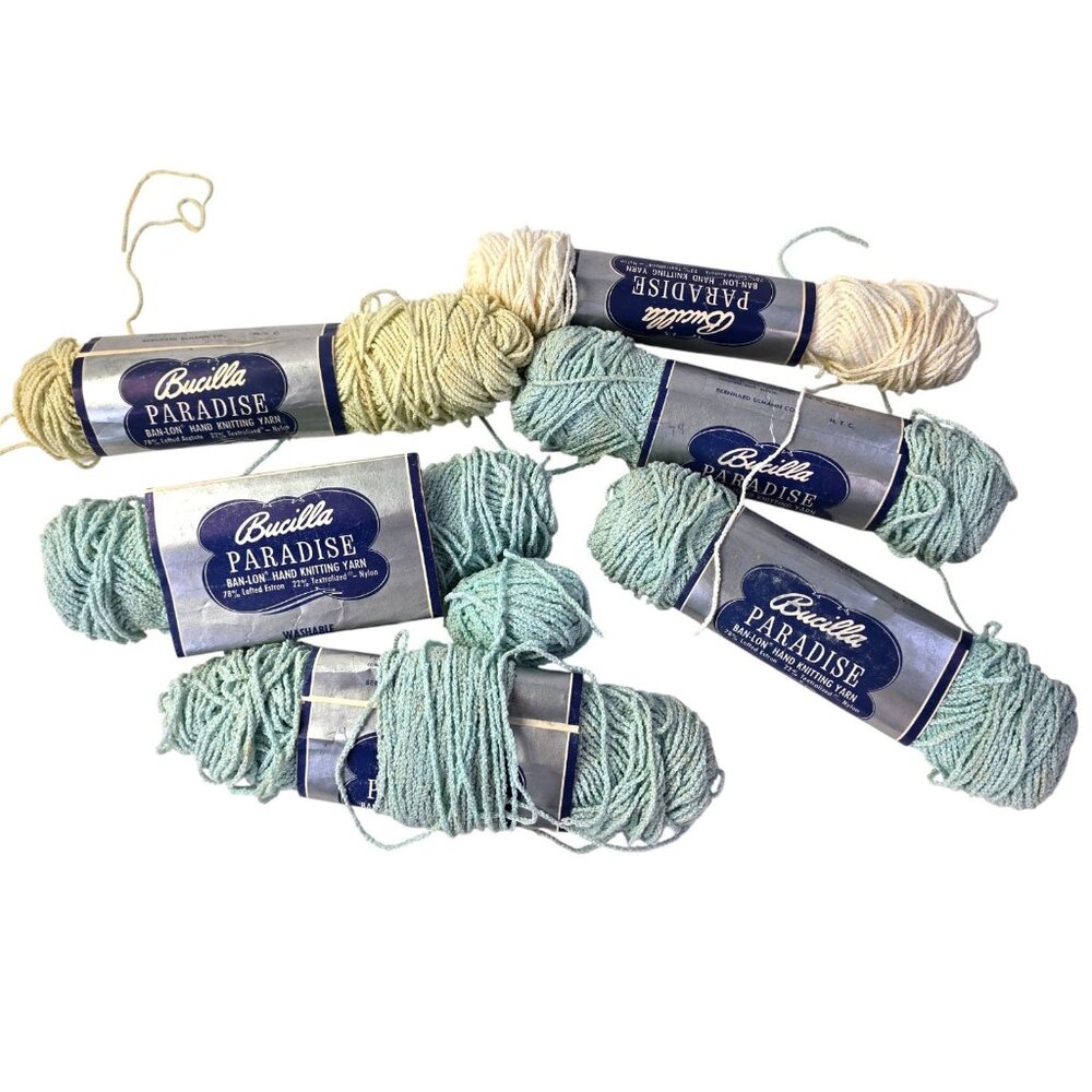 Vintage Bucilla Paradise Ban-Lon Yarn Lot 1oz Skeins Mint Cream 1960s Acrylic